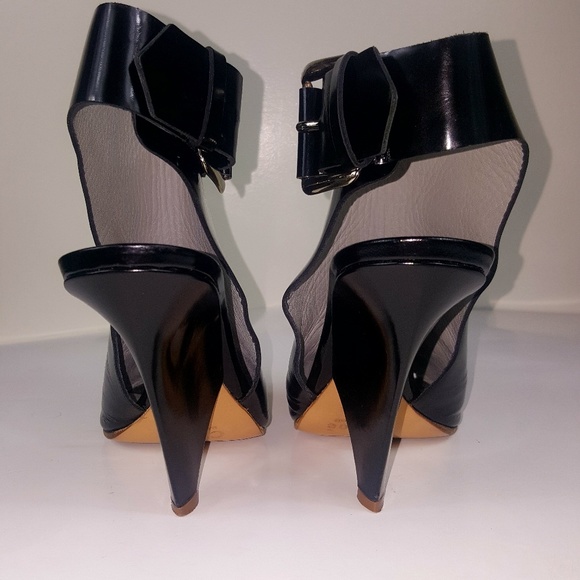 Chloe Buckle Black Ankle Booties Wedges - Picture 5 of 8